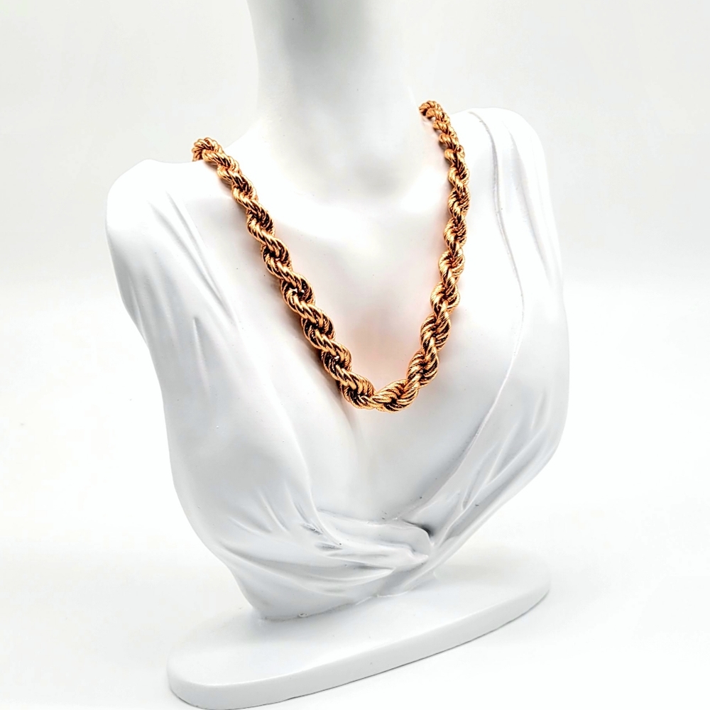 Bronzo Italia Rose Gold Chunky Graduated Rope Chain Statement Necklace - Picture 3 of 8